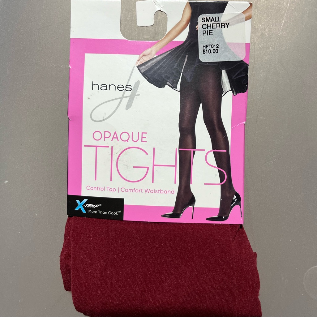 Womens Hanes Opaque Tights In Cherry Pie With Comfort Waistband Size Small Womens Hanes Opaque Tights In Cherry Pie With Comfort Waistband Size Small